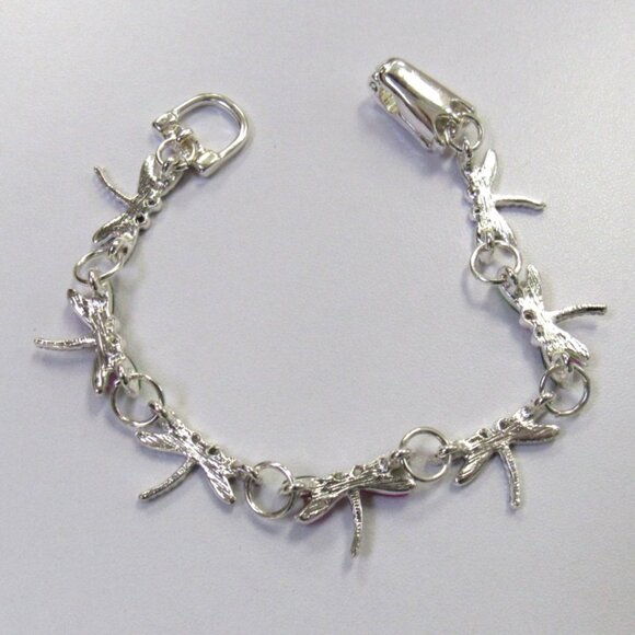 Silver Plated Pink & Green Dragonfly Charm Bracelet Magnetic Clasp New - Picture 4 of 4